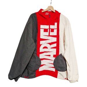 Marvel Men's Field Chore Jacket Windbreaker Spellout Embroidered Stripe Size L